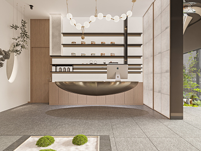 Modern Front Desk Cashier Tea House Chandelier Store Lobby 3d model