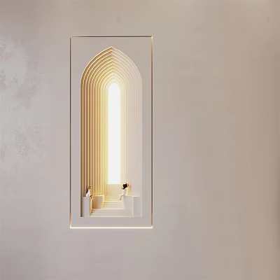 Modern Arched Layered Wall Lamp With Soft Illumination Mounted On Beige Wall 3d model