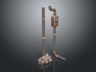 Rusty Metal Pipes Featuring Vertical And Curved Sections With Control Box And Valves 3d model