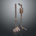 Rusty Metal Pipes Featuring Vertical And Curved Sections With Control Box And Valves 3d model