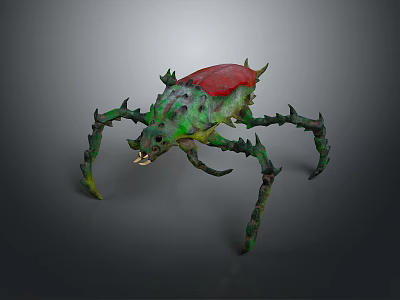 Insectoid Arachnid Character With Green Spiked Body Red Carapace And Multiple Thorny Legs 3d model