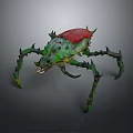 Insectoid Arachnid Character With Green Spiked Body Red Carapace And Multiple Thorny Legs