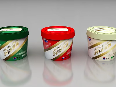 Moutai Ice Cream Packaging Containers in Green Red and Beige Lids 3d model
