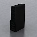 Black Stacked Audio Speaker System with Multiple Black Cabinets on Smooth Gray Floor White Background