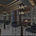 Stylish Bar Interior Design With Purple Lighting Chandeliers Wine Racks And Furniture