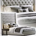Double Bed With Tufted Headboard Gray And White Pillows Gray Blanket Bedroom Setting 3d model