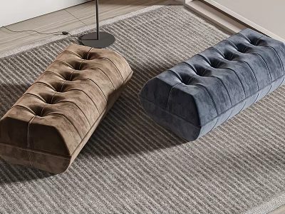 Modern Brown And Blue Velvet Tufted Ottomans On Gray Area Rug 3d model