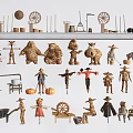 Assorted Garden Ornaments Display With Scarecrows Wheelbarrows Windmills Pumpkins And Farm Tool Models 3d model