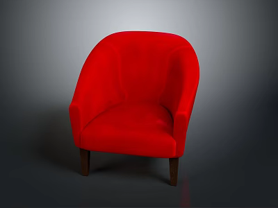 Stylish Red Fabric Armchair With Curved Backrest And Wooden Legs Design 3d model