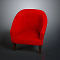 Stylish Red Fabric Armchair With Curved Backrest And Wooden Legs Design