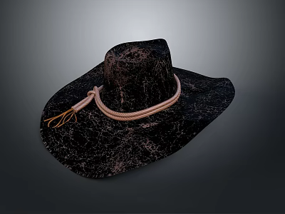 Stylish Black Textured Hat With Beige Ribbon Band And Tassel Accents 3d model