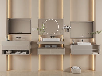 modern washbasin cream bathroom cabinet bathroom mirror 3d model