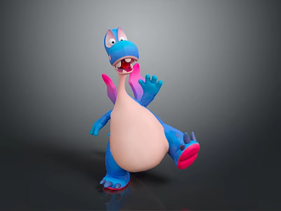 Cute Blue Pink White Cartoon Dinosaur 3D Model Standing With Open Mouth Playful Pose 3d model