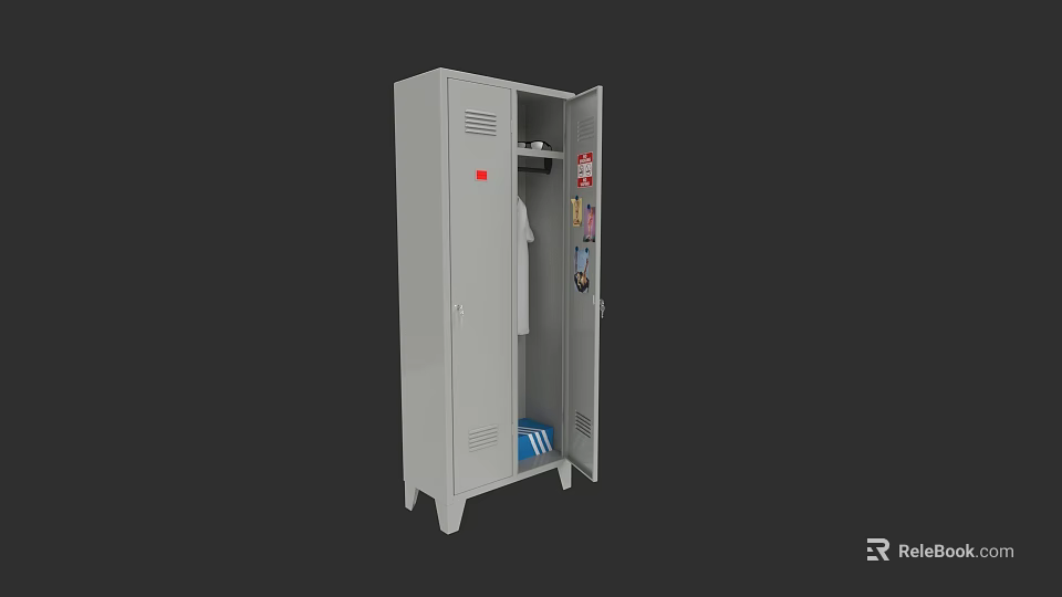 Gray Metal File Cabinet With Open Door Showing Interior Storage For Office Documents 3d model 