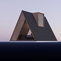 Wooden House With Triangular Roof Dormer Window And Interior Sofa By Sunset Water Surface