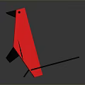 Red and Black Geometric Bird Sculpture with Abstract Design on Dark Background
