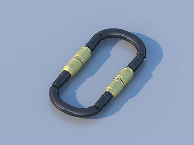 Black And Gold Metal Carabiner With Ring Shape And Golden Connectors 3d model