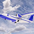 Sleek White and Blue Passenger Plane With Two Engines Wings and Tail
