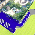 Modern Exhibition Display With Blue Structures Moon Theme And Astronaut Elements