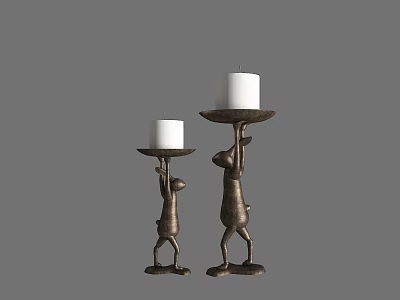 Decorative Candle Holders with Deer Shaped Metal Base and White Candles 3d model