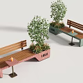 Modern Integrated Outdoor Wooden Benches With Planter Box And Small Side Table For Public Areas
