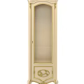 Classic Light Wood Wardrobe With Glass Doors Storage Shelves And Decorative Carvings