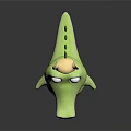 Green Cartoon Game and Movie Character With Golden Horns Big Eyes And Yellow Striped Belly