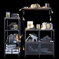 Industrial Metal Shelving Unit With Open Shelves Books Photo Frames And Bulb Lights Decoration