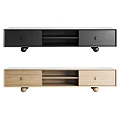 Modern Wooden TV Stand With Drawers Shelves And Black Wood Tone Design