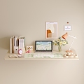 Computer Desk Desk Study Desk Laptop Decorative Painting Hanging Picture Folder Keyboard Lamp Vase 3d model