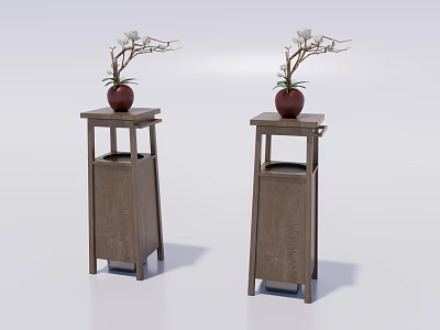 Public Facilities Wooden Trash Bins With Red Flower Pots And White Flowers 3d model