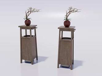 New Chinese style trash can solid wood trash can 3d model