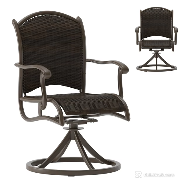 Ergonomic Wicker Office Chair With Metal Frame Swivel Base And Armrests 3d model 