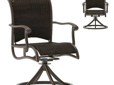 Ergonomic Wicker Office Chair With Metal Frame Swivel Base And Armrests 3d model