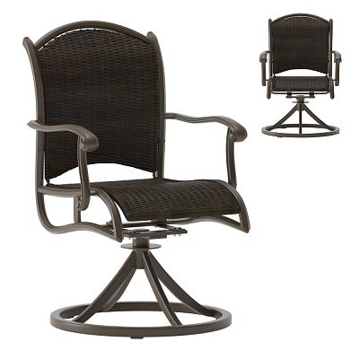 Ergonomic Wicker Office Chair With Metal Frame Swivel Base And Armrests 3d model