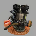 Full Face Gas Mask With Protective Helmet Breathing Tube And Orange Suit