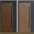 Wooden Texture Security Door With Metal Handle And Security Lock Panel