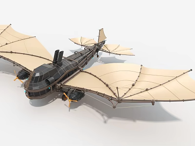 Vintage Fighter Jet With Canvas Wings Propeller Engines And Metal Fuselage 3d model