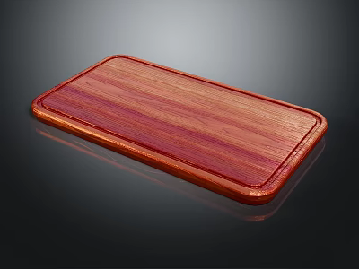 Red Wooden Rectangular Cutting Board With Natural Wood Grain Surface 3d model