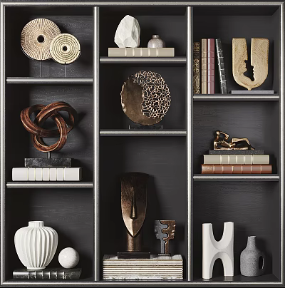 Modern Decorative Ornament Set With Sculptural Pieces Geometric Designs And Display Shelves 3d model