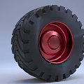 Heavy Duty Tire With Black Tread And Shiny Red Metallic Rim Design