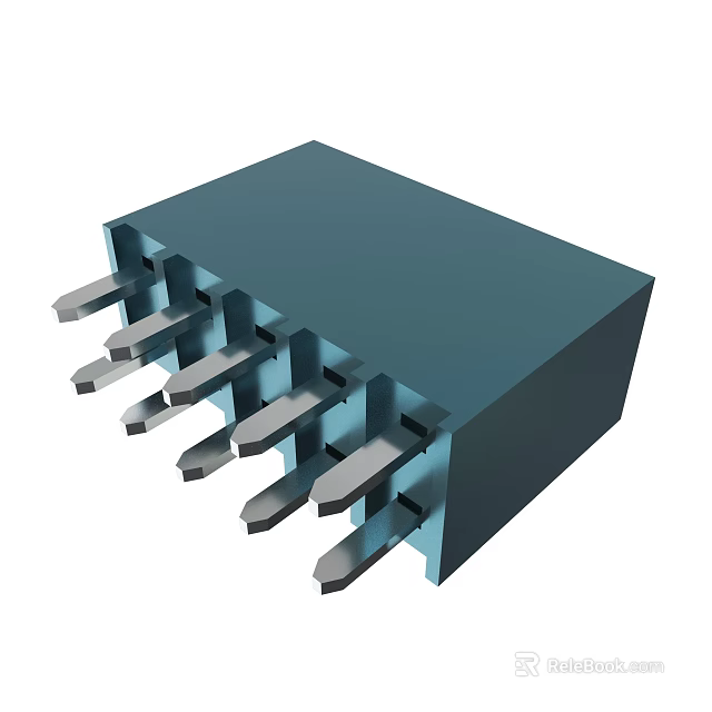 Electronic Connector With Rectangular Blue Casing And Multiple Metal Pins 3d model