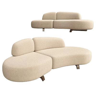 Modern Curved Sectional Sofa In Beige Bouclé Fabric With Wooden Legs And Comfortable Design 3d model
