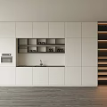 Modern Kitchen Interior With White Cabinets Built In Oven Open Shelves And Sink