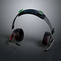 Black Computer Gaming Headset With Green Buttons Red Details And Microphone 3d model