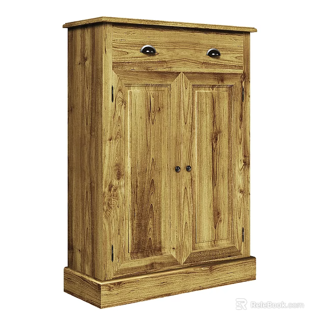 Solid Wood Hallway Side Cabinet with Doors Drawer and Natural Design 3d model 