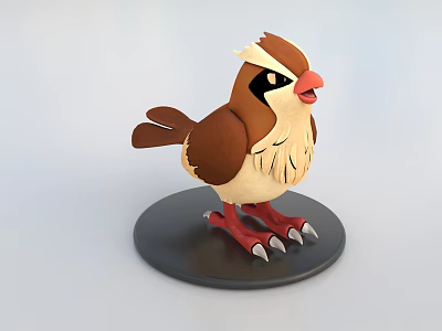 Cute Bird Shaped Doll With Brown And White Feather Design Red Claws And Black Base Stand 3d model