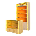 Wooden Display Shelves with Orange Shelves and Glass Door Showcase Cabinet for Retail Merchandise