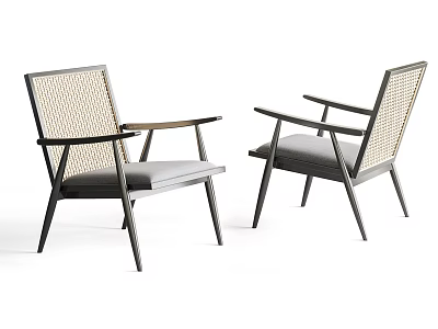 Modern Leisure Chairs Featuring Woven Backrest Curved Armrests And Gray Upholstered Seats 3d model
