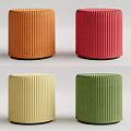 Cylindrical Sofa Stools With Vertical Stripes Dark Base And Colorful Hues Orange Red Yellow Green